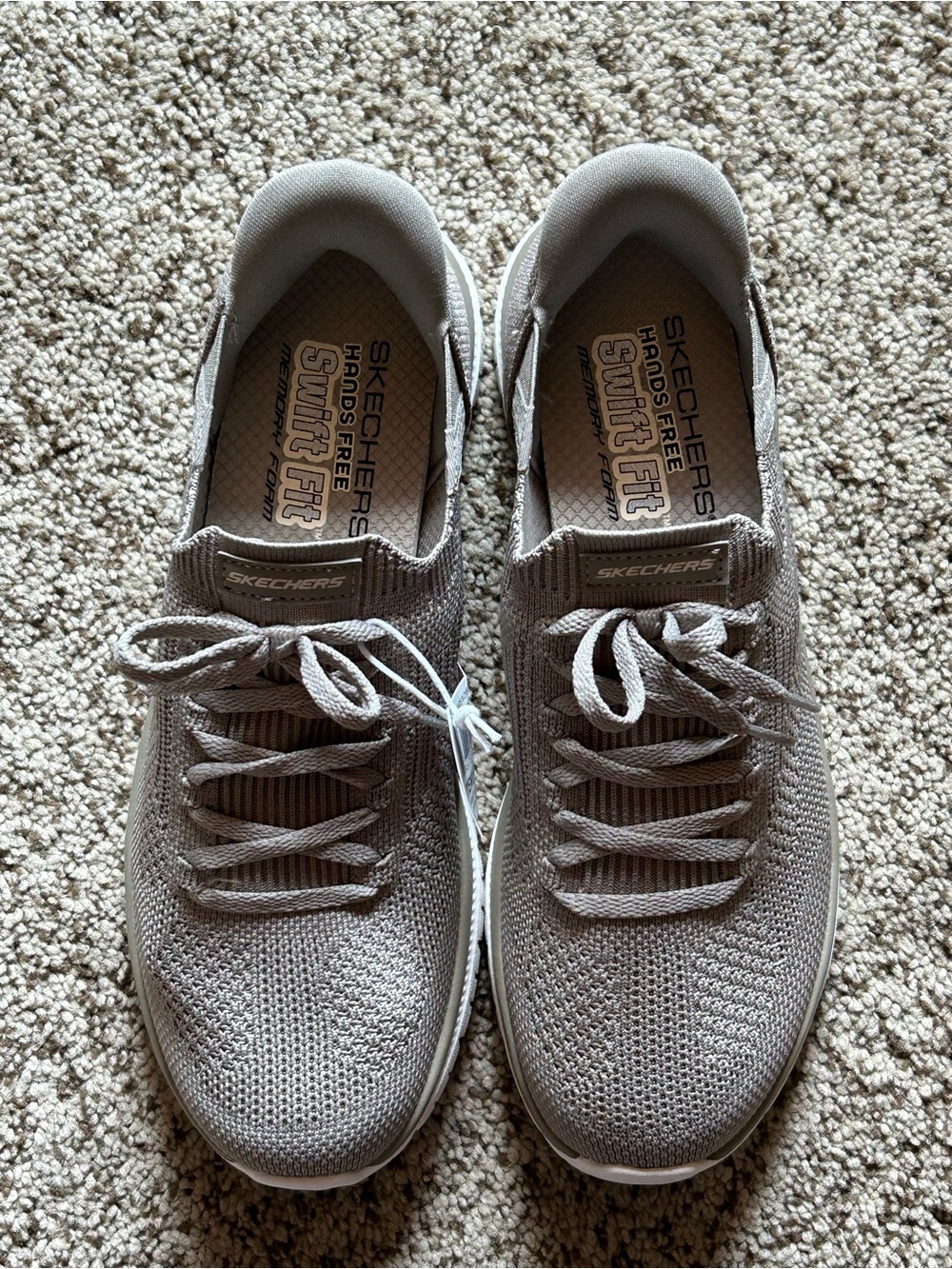 Skechers Virtue Flawless Hands Free Taupe stretch knit sneakers women's size 9 - Picture 3 of 10